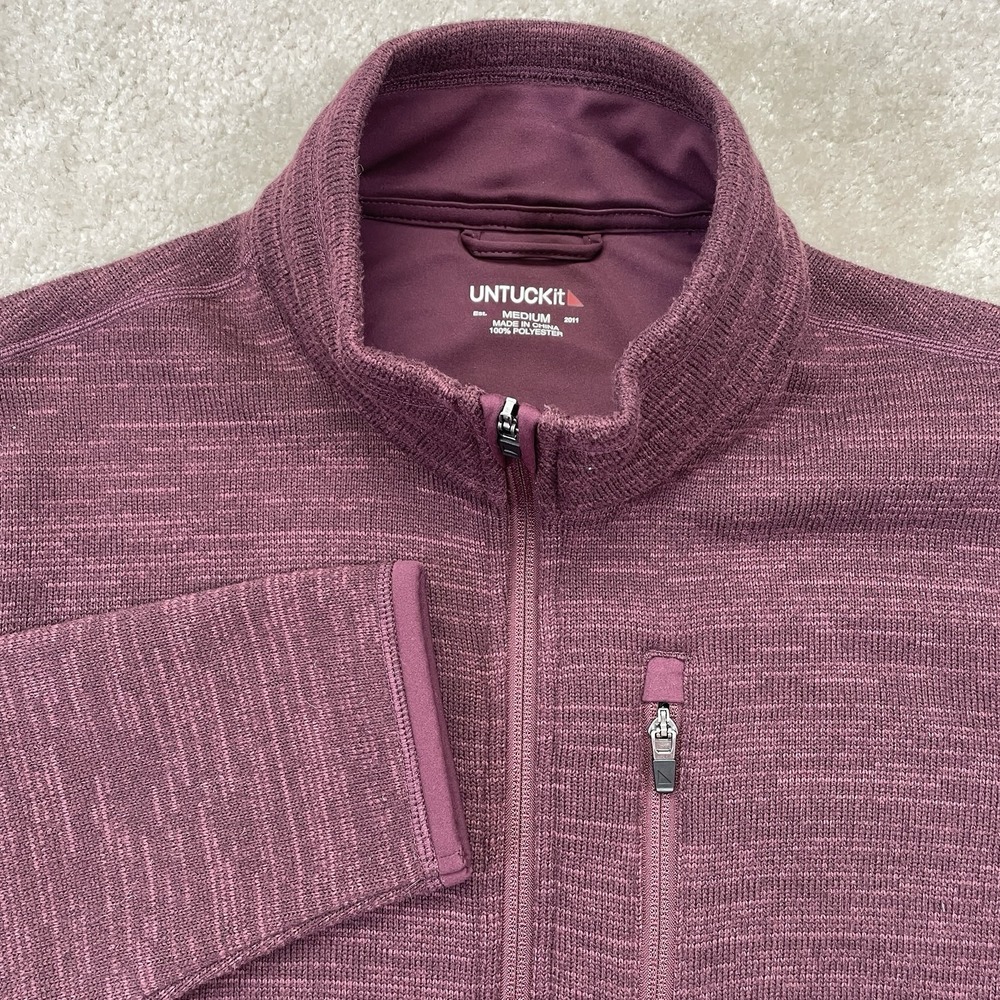 Untuckit Sweater Fleece Lined Kezoh Full Zip Cardigan Mens Mediums Burgundy